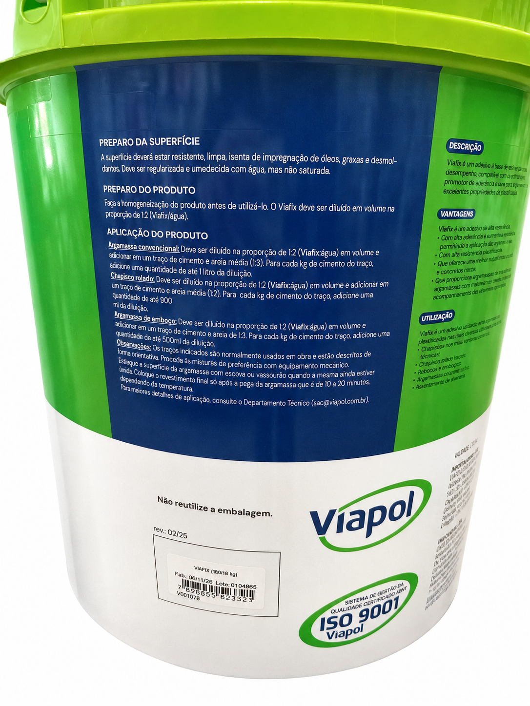 ADESIVO PARA CHAPISCO E ARGAMASSA VIAFIX 18L VIAPOL - Imagem 2