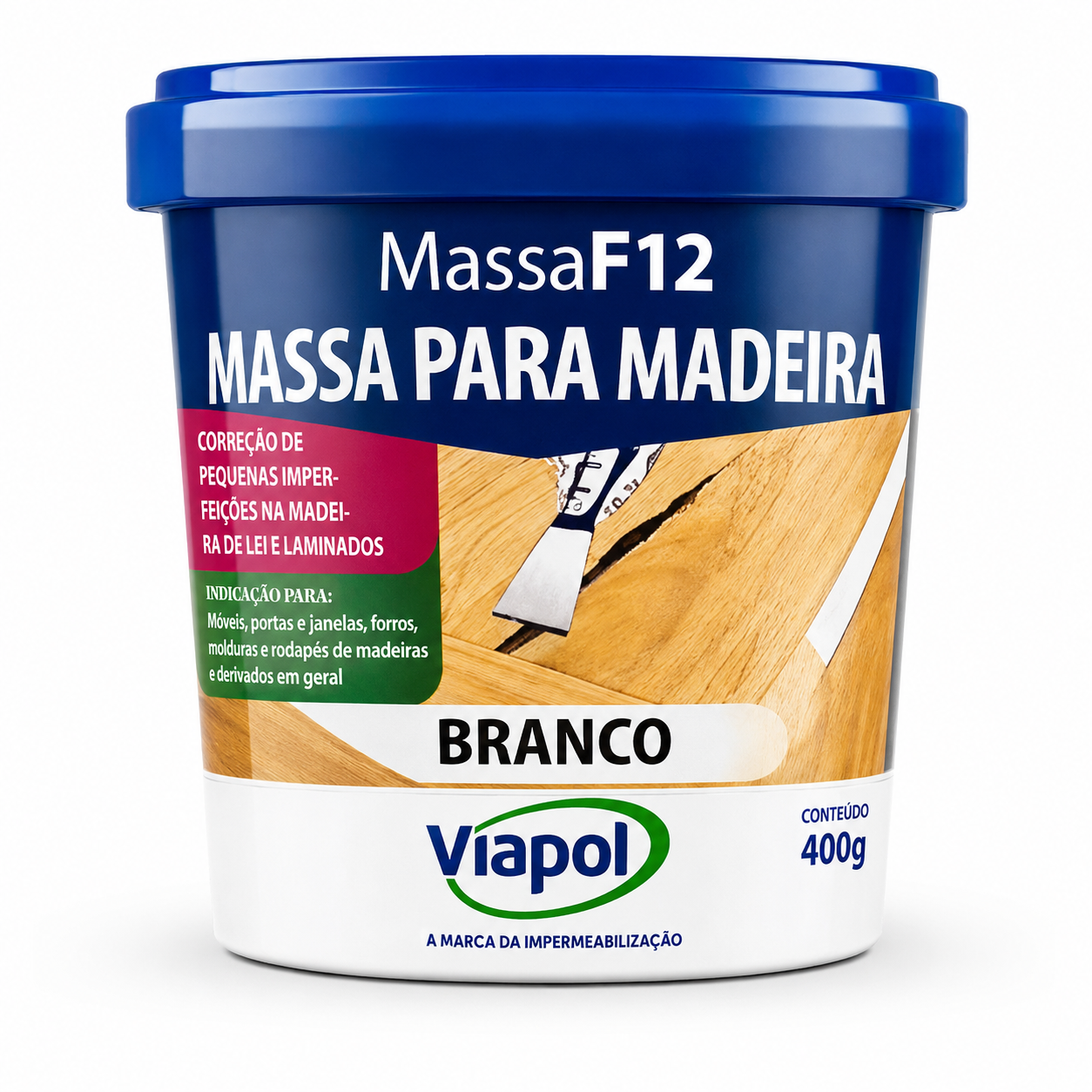 MASSA PARA MADEIRA BRANCA 400G F12 VIAPOL